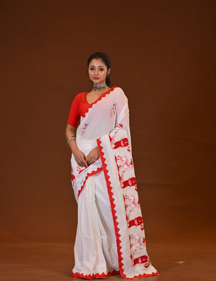 Khadi Cotton Sakuntala Saree With Red Border