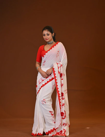 Khadi Cotton Sakuntala Saree With Red Border