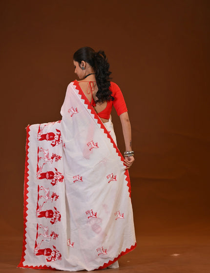 Khadi Cotton Sakuntala Saree With Red Border