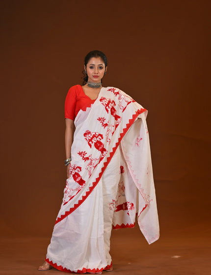 Khadi Cotton Sakuntala Saree With Red Border