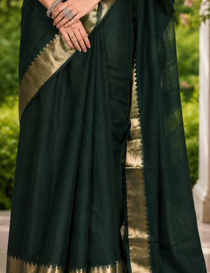 Bottle Green Maheshwari Silk Cotton Saree — Zari ... - Saree | KalamKantha