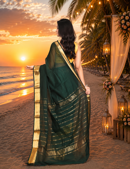 Bottle Green Maheshwari Silk Cotton Saree — Zari ... - Saree | KalamKantha