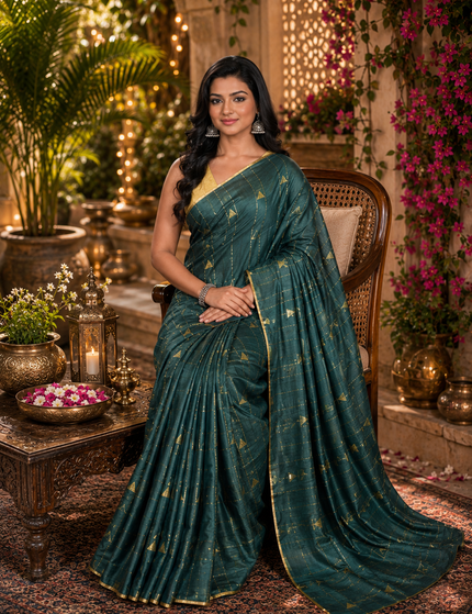 Teal Green Cotton Temple Barfee Saree - Saree | KalamKantha