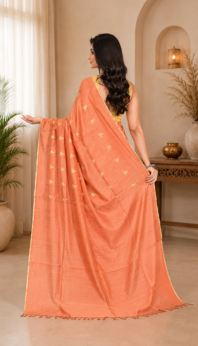 Cotton Temple Barfee Saree — Geometric Diamond Weave - Saree | KalamKantha