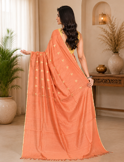 Cotton Temple Barfee Saree — Geometric Diamond Weave - Saree | KalamKantha