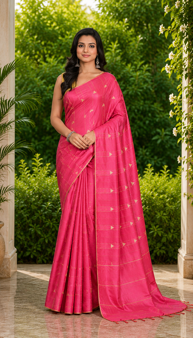 Cotton Temple Barfee Saree — Geometric Woven Motif - Saree | KalamKantha