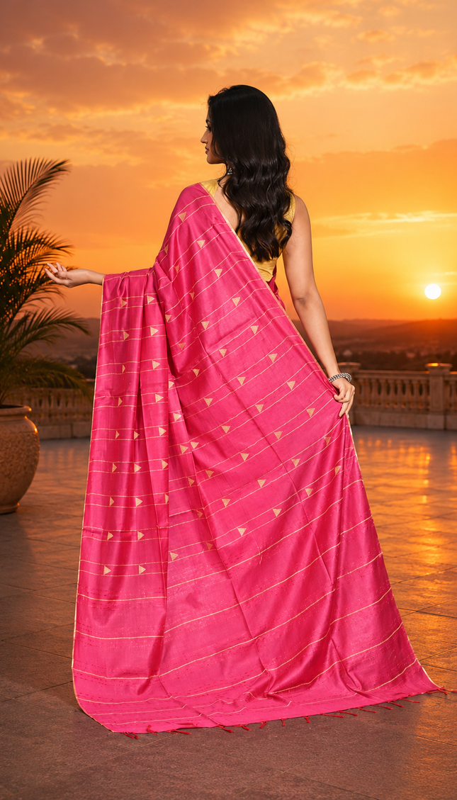 Cotton Temple Barfee Saree — Geometric Woven Motif - Saree | KalamKantha