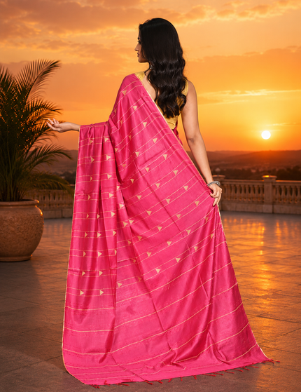 Cotton Temple Barfee Saree — Geometric Woven Motif - Saree | KalamKantha