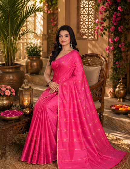 Cotton Temple Barfee Saree — Geometric Woven Motif - Saree | KalamKantha