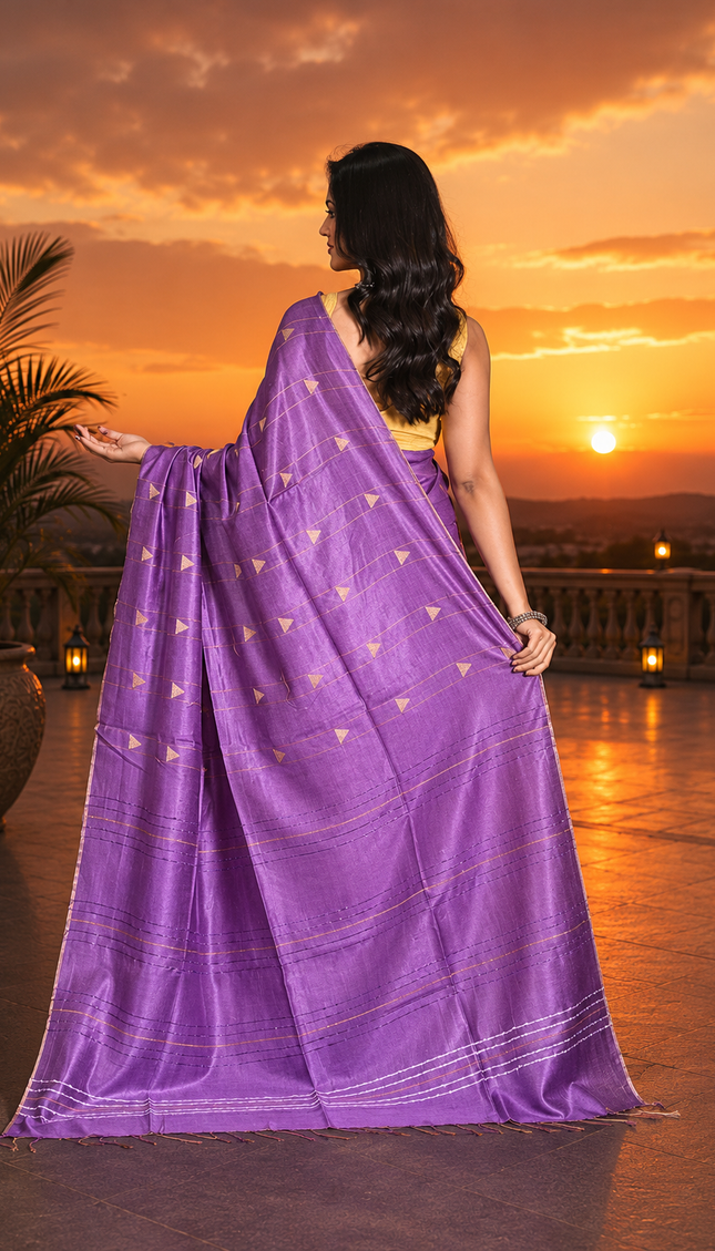 Cotton Temple Barfee Saree — Handloom Zigzag Border - Saree | KalamKantha