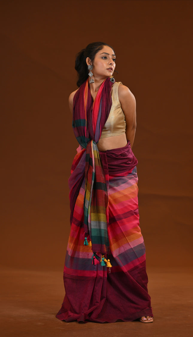 Mulmul Cotton Stripe Saree