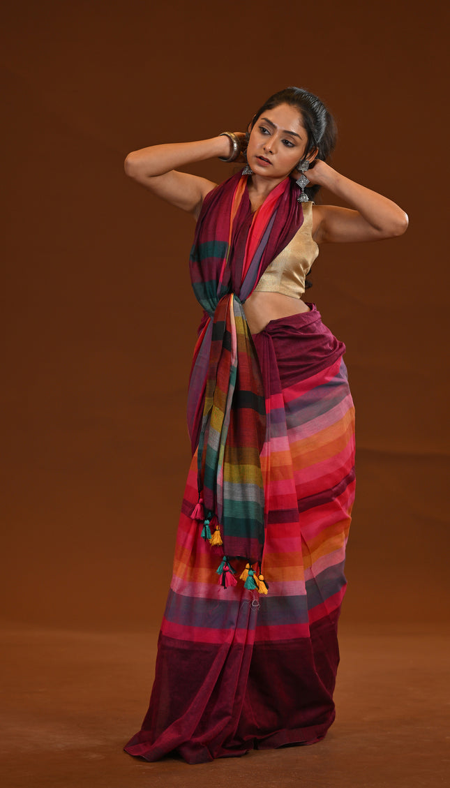 Mulmul Cotton Stripe Saree