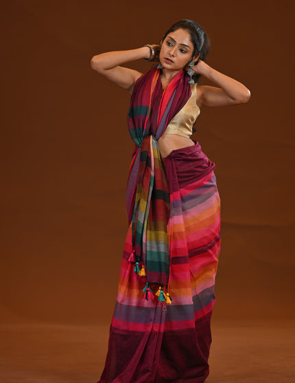 Mulmul Cotton Stripe Saree