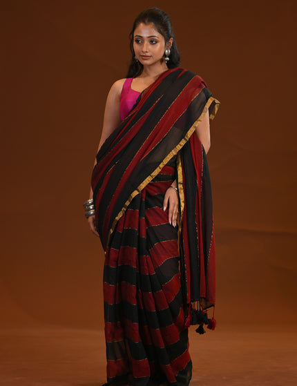 Black & Red Mulmul Cotton Saree