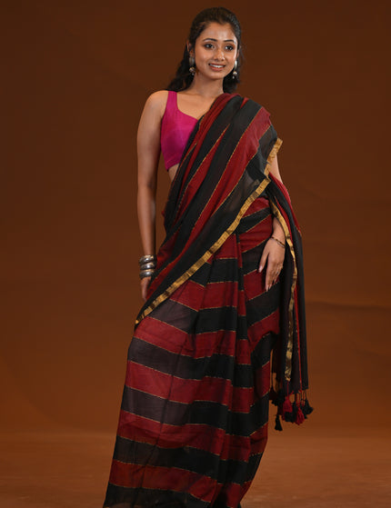 Black & Red Mulmul Cotton Saree