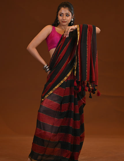 Black & Red Mulmul Cotton Saree