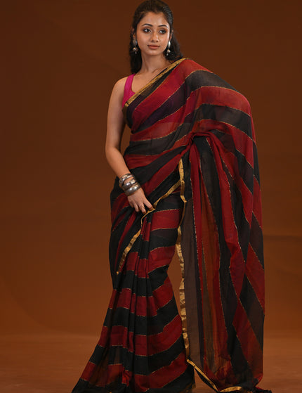 Black & Red Mulmul Cotton Saree