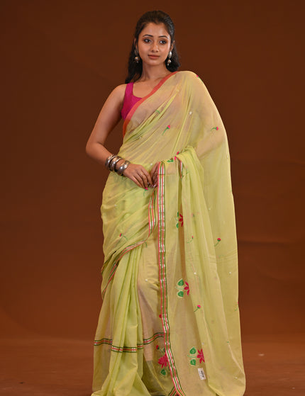 Cotton Khadi Saree Pink Lotus Hand Painted Cotton