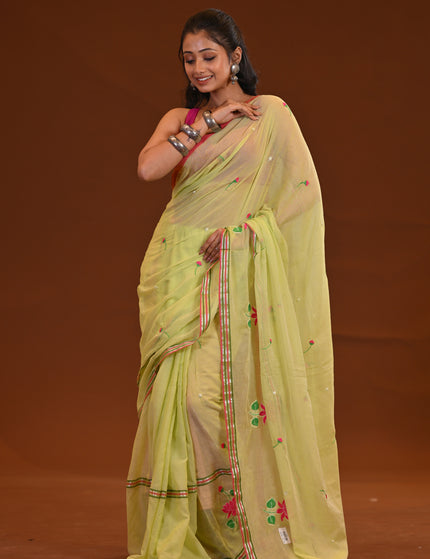 Cotton Khadi Saree Pink Lotus Hand Painted Cotton