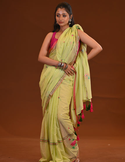 Cotton Khadi Saree Pink Lotus Hand Painted Cotton