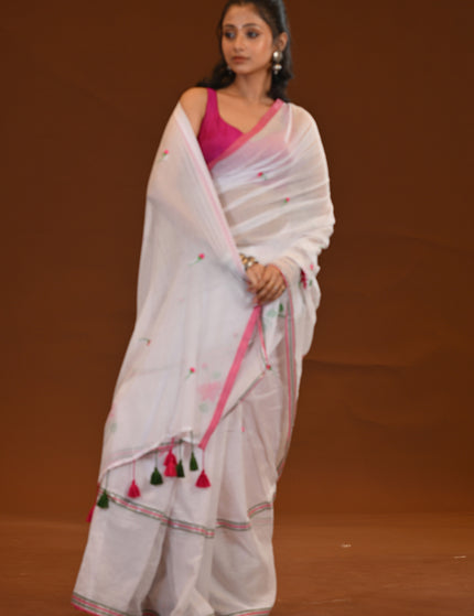 Cotton Khadi Saree Pink Lotus Hand Painted Cotton