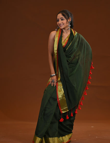 Green Mulmul Cotton Saree