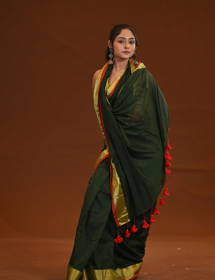 Green Mulmul Cotton Saree