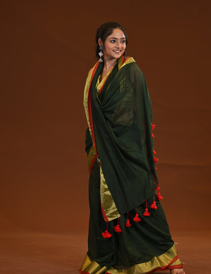 Green Mulmul Cotton Saree
