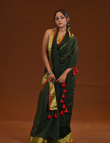 Green Mulmul Cotton Saree