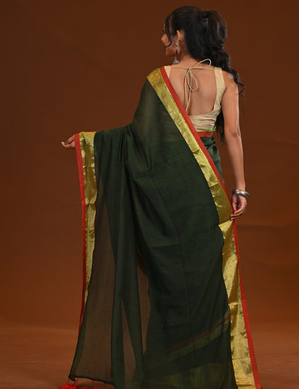 Green Mulmul Cotton Saree