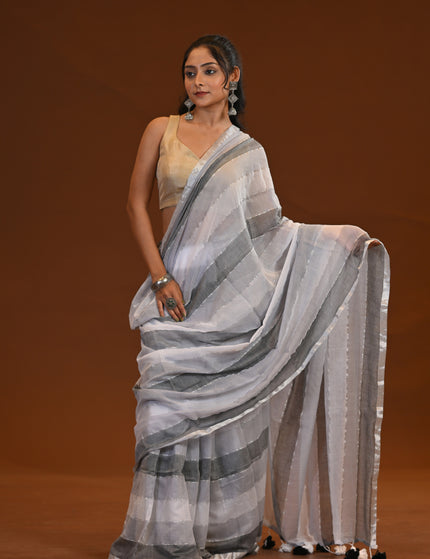Black And White Mulmul Cotton Saree