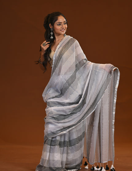 Black And White Mulmul Cotton Saree