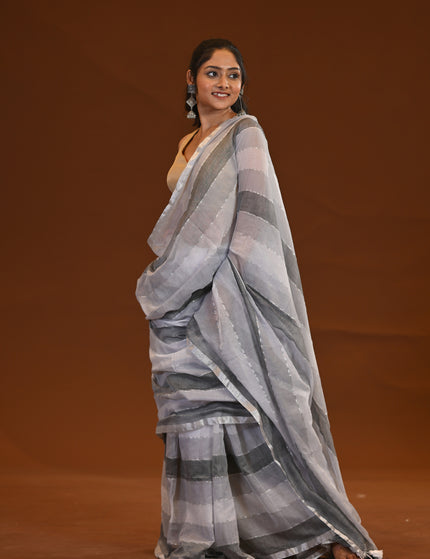 Black And White Mulmul Cotton Saree