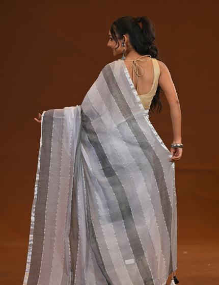 Black And White Mulmul Cotton Saree