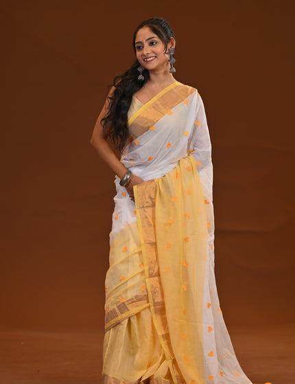 Two Toned Khadi Saree With Golden Border And Heart Motifs
