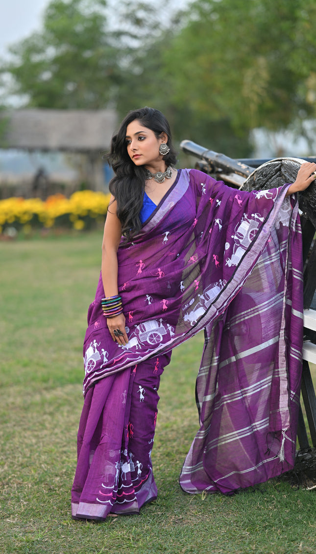 Gorur Gari Handloom Saree With Folk Print
