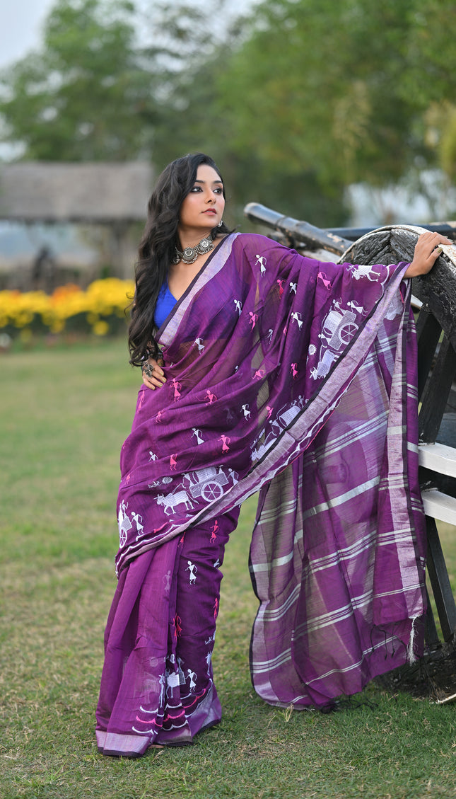 Gorur Gari Handloom Saree With Folk Print