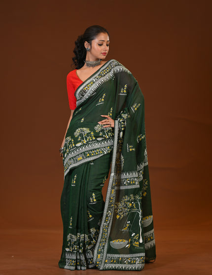 Green Khadi Tree Print Daily Wear Saree