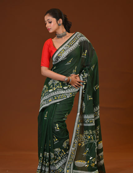 Green Khadi Tree Print Daily Wear Saree