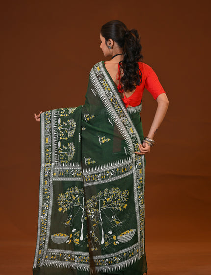 Green Khadi Tree Print Daily Wear Saree