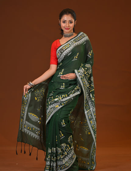 Green Khadi Tree Print Daily Wear Saree