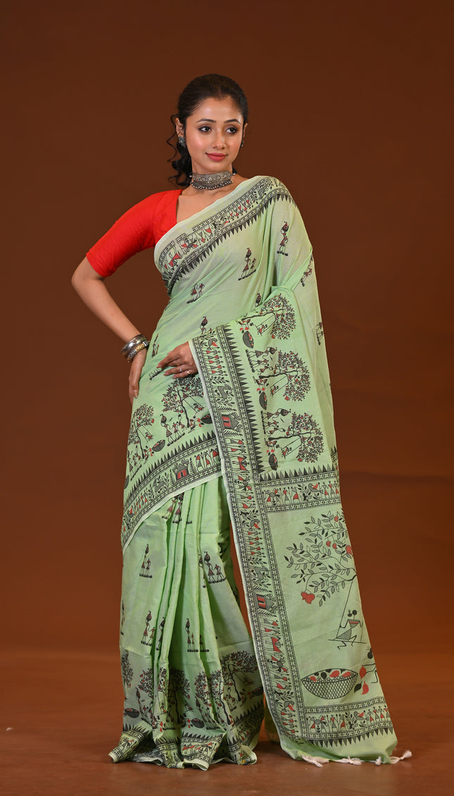 Khadi Madhubani Print Saree