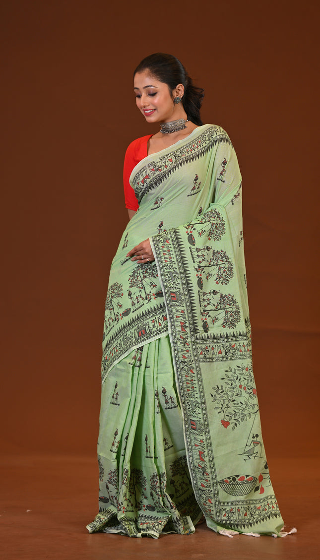 Khadi Madhubani Print Saree