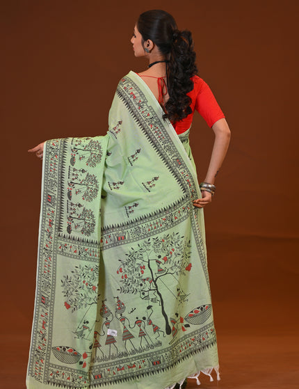 Khadi Madhubani Print Saree