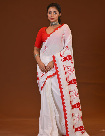 Khadi Cotton Sakuntala Saree With Red Border