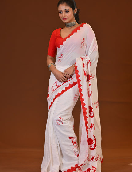 Khadi Cotton Sakuntala Saree With Red Border