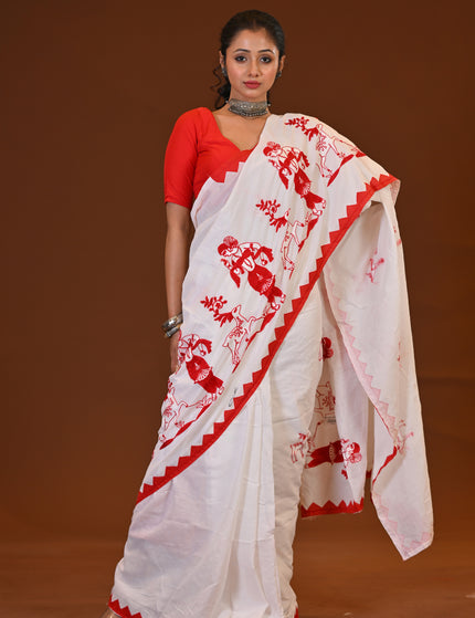 Khadi Cotton Sakuntala Saree With Red Border