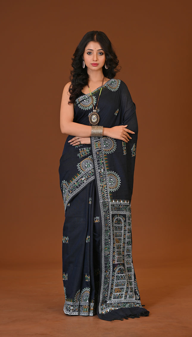 Khadi Madhubani Print Saree
