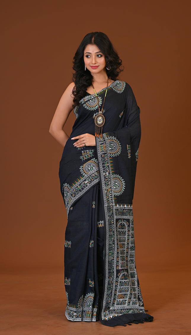 Khadi Madhubani Print Saree