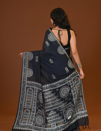 Khadi Madhubani Print Saree